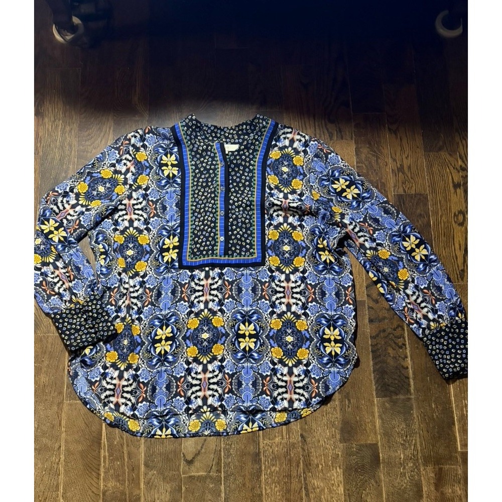 Loft Womens XL Geometric  Long Sleeve Woven Blouse